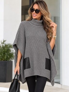 Michael Kors Gray Alpaca Blend Cowl Neck Sweater Poncho M